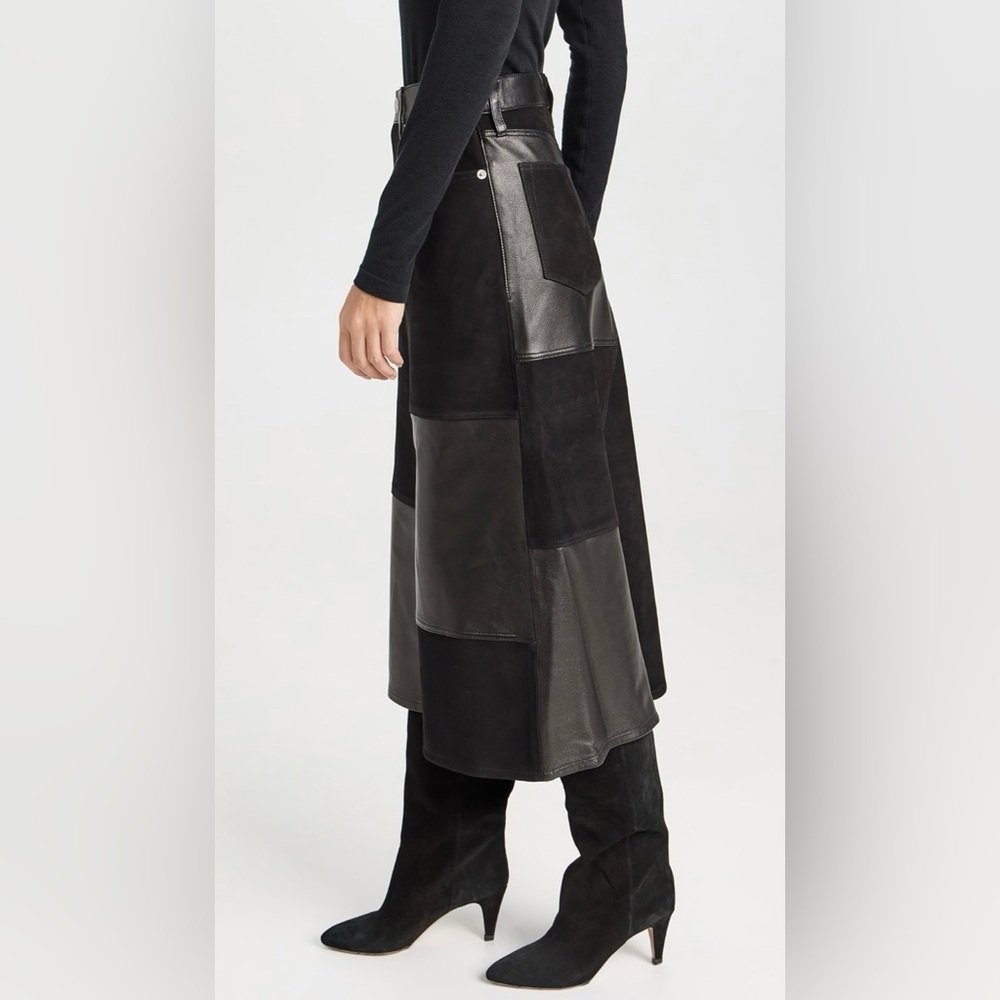 RE/DONE Mid Rise Leather & suede 27/small  Patchwork Skirt NWT - Picture 5 of 15